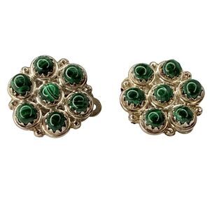 Native American Green Malachite 925 Sterling Silver Earrings Rare Carol Allapowa